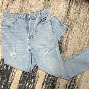 Forever 21 Light Wash Distressed Straight Leg Jeans